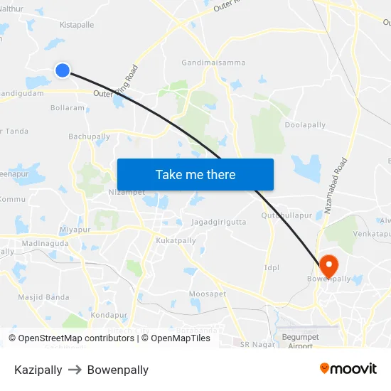 Kazipally to Bowenpally map