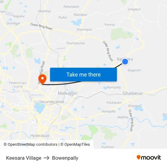 Keesara Village to Bowenpally map