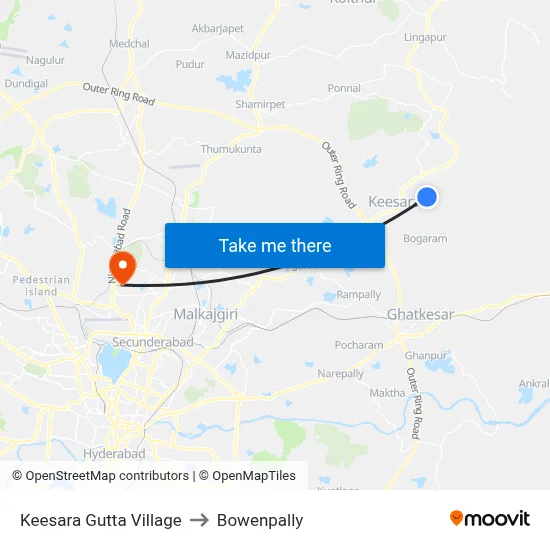Keesara Gutta Village to Bowenpally map