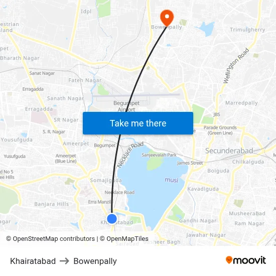 Khairatabad to Bowenpally map