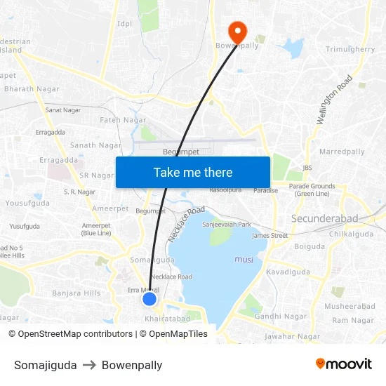 Somajiguda to Bowenpally map