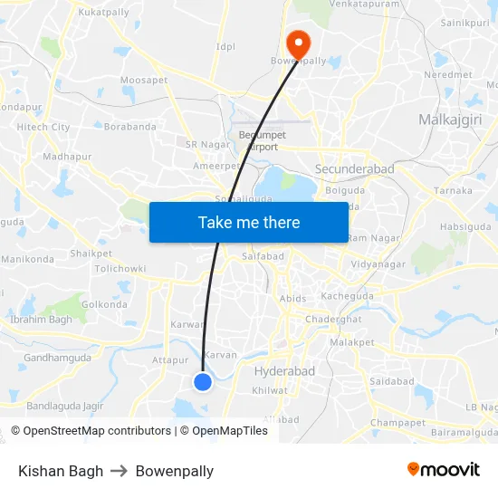 Kishan Bagh to Bowenpally map
