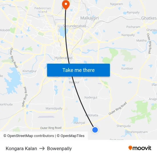 Kongara Kalan to Bowenpally map