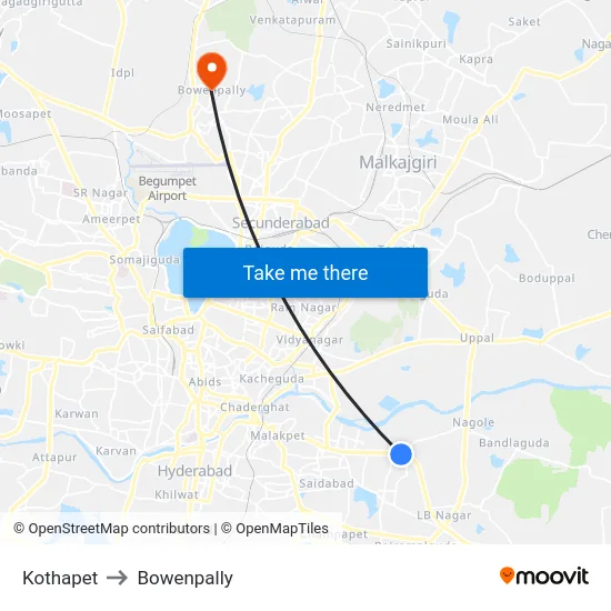 Kothapet to Bowenpally map