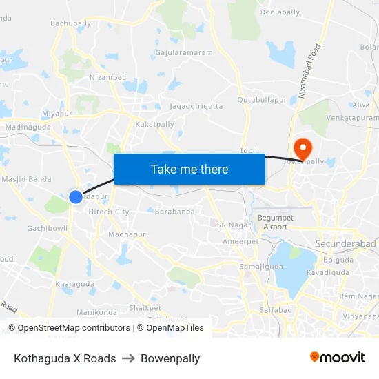 Kothaguda X Roads to Bowenpally map