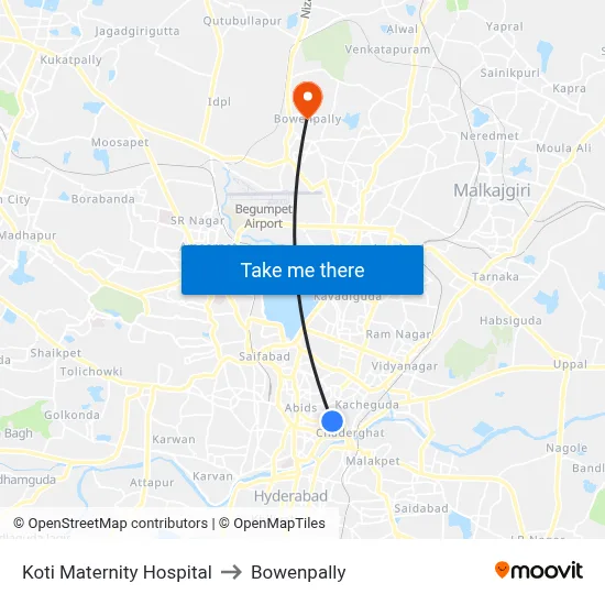 Koti Maternity Hospital to Bowenpally map