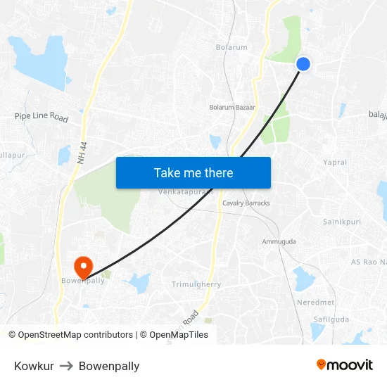 Kowkur to Bowenpally map