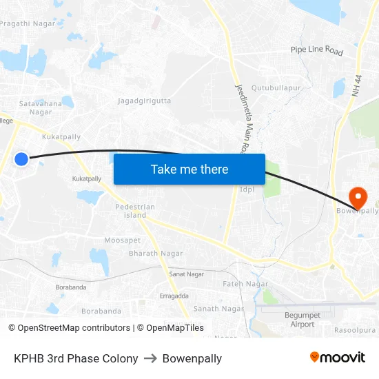 KPHB 3rd Phase Colony to Bowenpally map