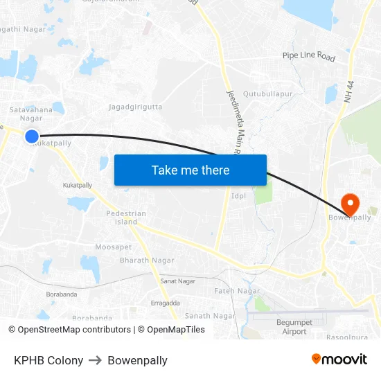 KPHB Colony to Bowenpally map