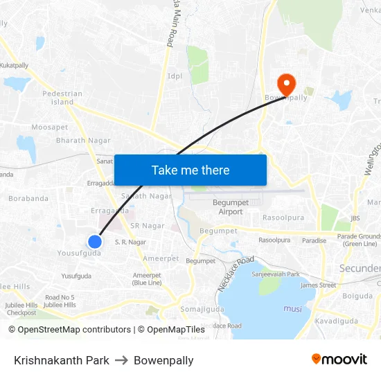 Krishnakanth Park to Bowenpally map