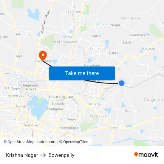 Krishna Nagar to Bowenpally map