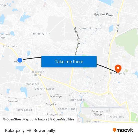 Kukatpally to Bowenpally map