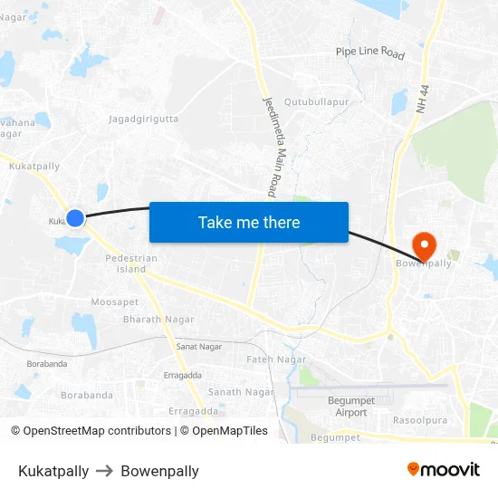Kukatpally to Bowenpally map