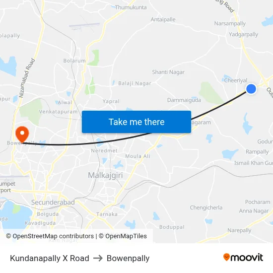Kundanapally X Road to Bowenpally map