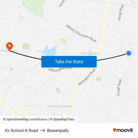 Kv School X Road to Bowenpally map