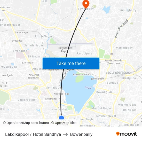 Lakdikapool / Hotel Sandhya to Bowenpally map