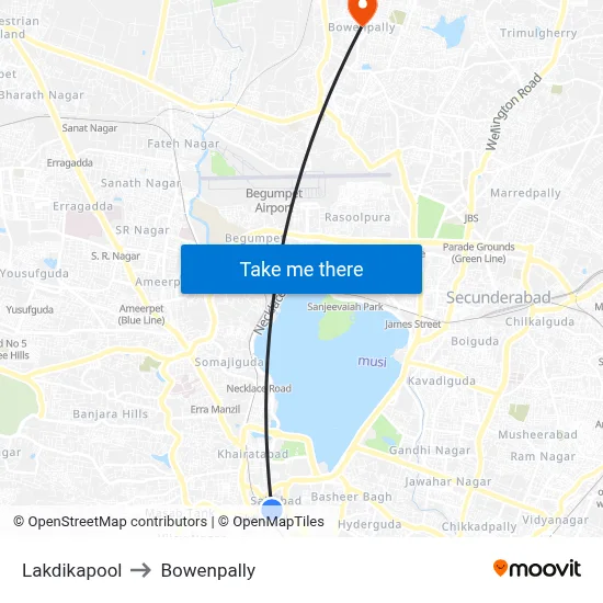 Lakdikapool to Bowenpally map