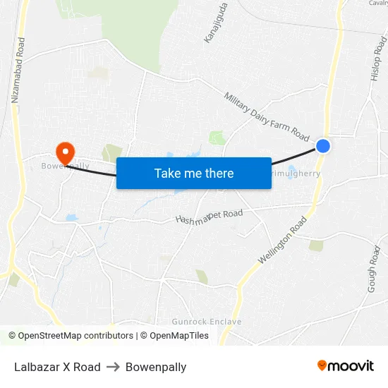 Lalbazar X Road to Bowenpally map