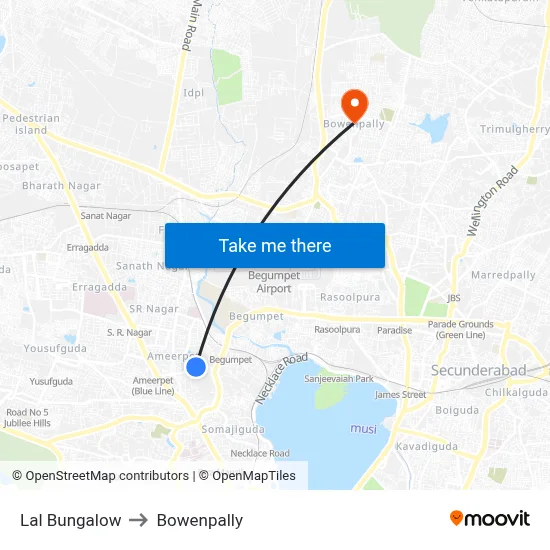 Lal Bungalow to Bowenpally map