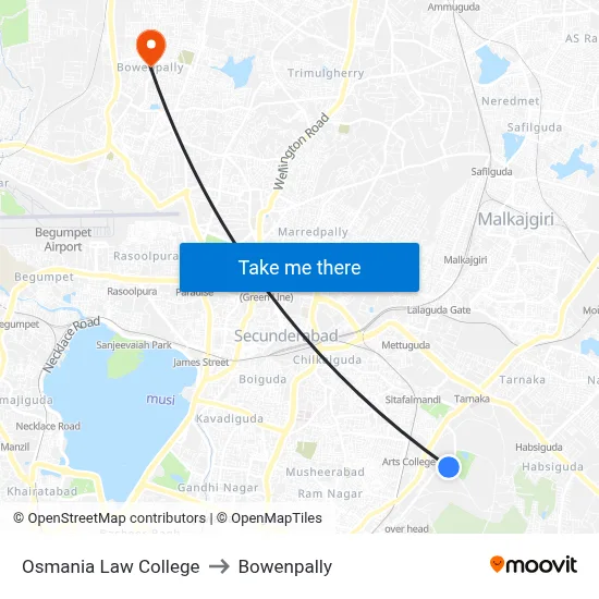 Osmania Law College to Bowenpally map