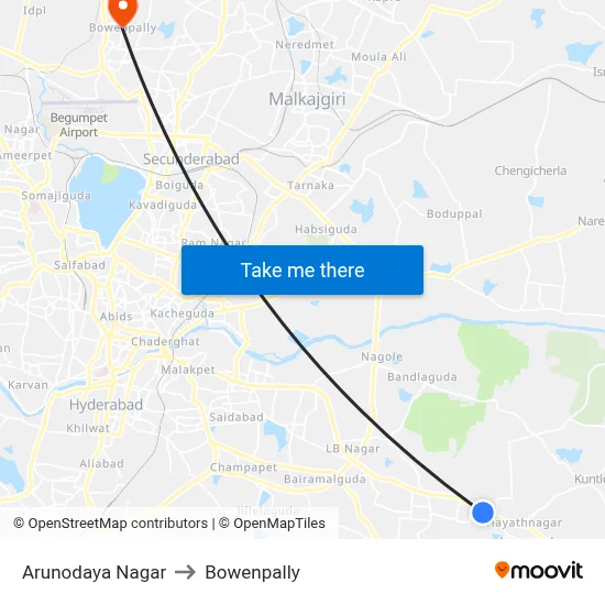 Arunodaya Nagar to Bowenpally map