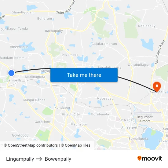 Lingampally to Bowenpally map