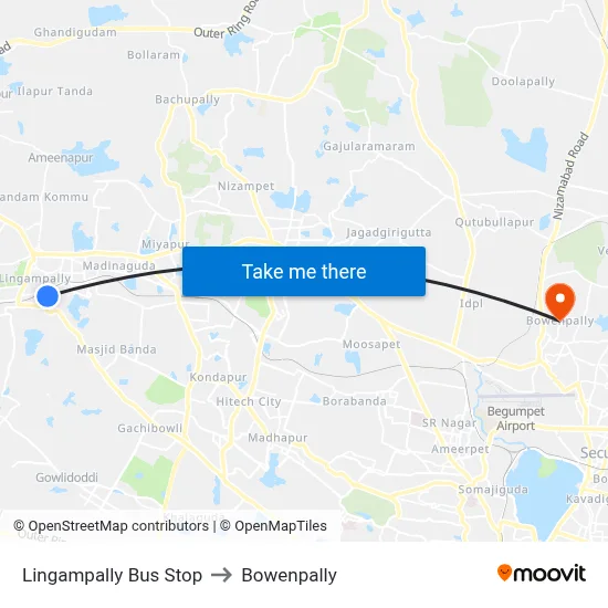 Lingampally Bus Stop to Bowenpally map