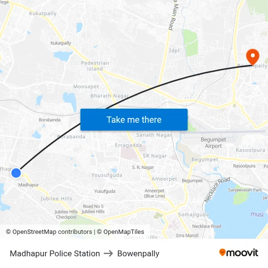 Madhapur Police Station to Bowenpally map