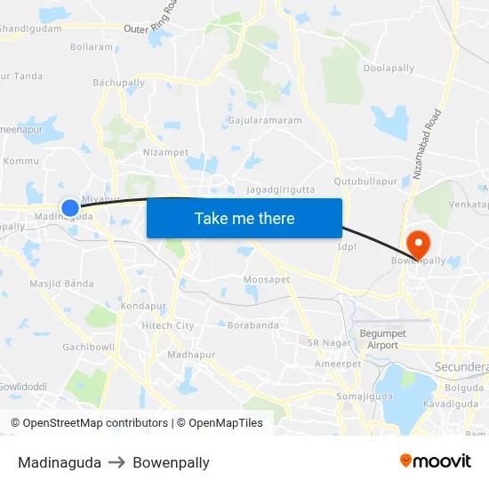 Madinaguda to Bowenpally map