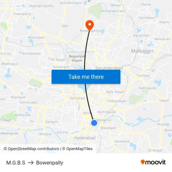 M.G.B.S to Bowenpally map