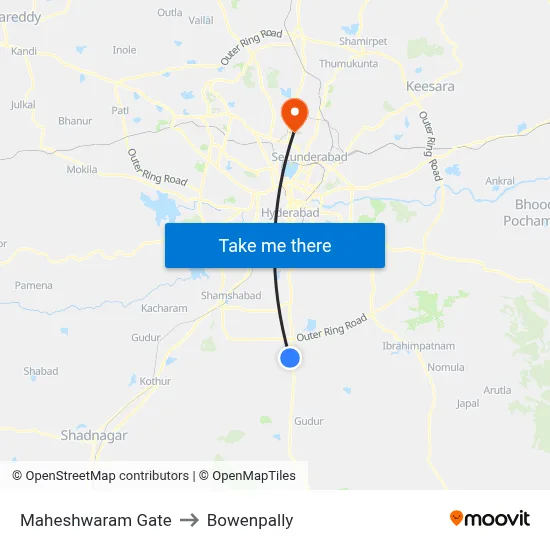 Maheshwaram Gate to Bowenpally map