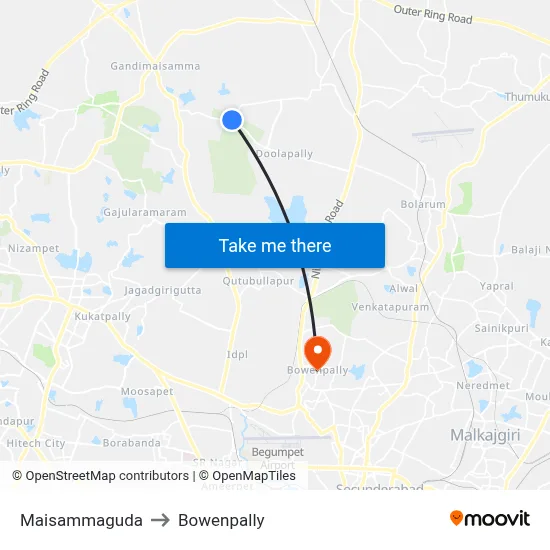 Maisammaguda to Bowenpally map