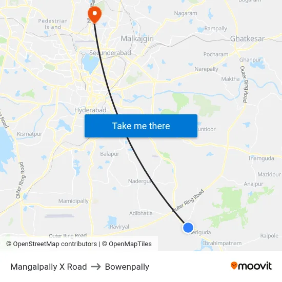Mangalpally X Road to Bowenpally map