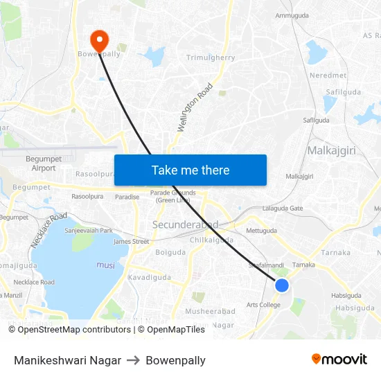 Manikeshwari Nagar to Bowenpally map