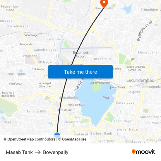 Masab Tank to Bowenpally map