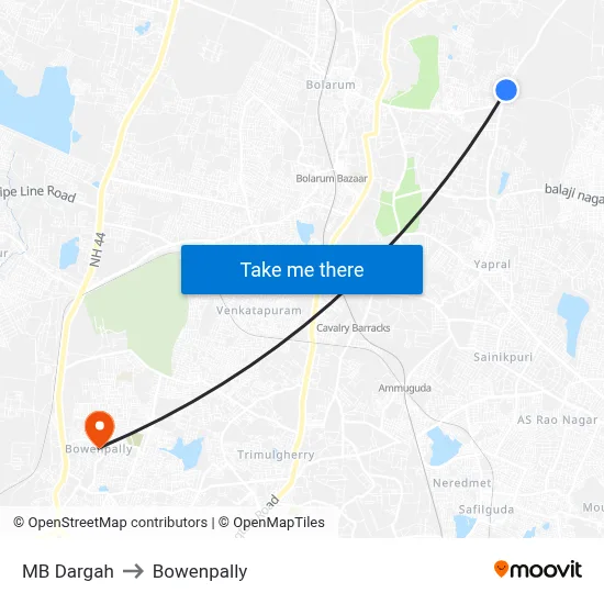 MB Dargah to Bowenpally map