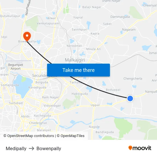 Medipally to Bowenpally map
