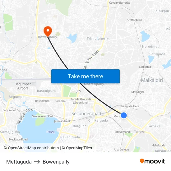 Mettuguda to Bowenpally map