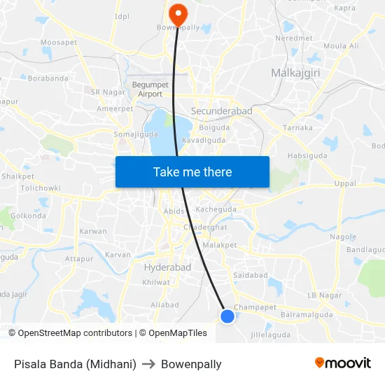 Pisala Banda (Midhani) to Bowenpally map