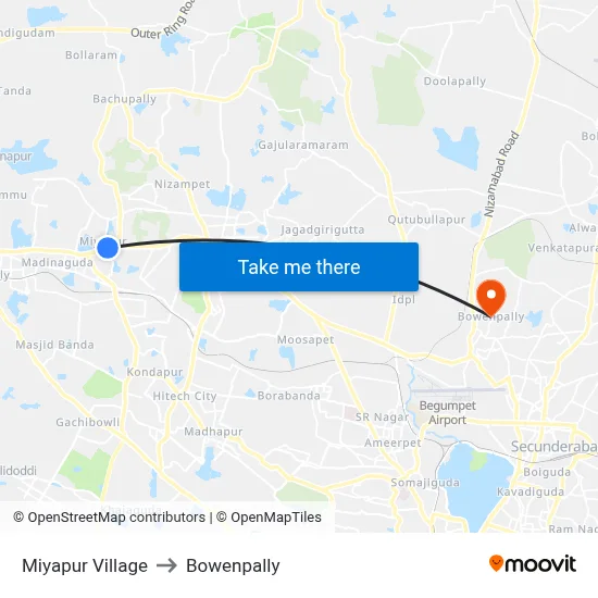 Miyapur Village to Bowenpally map