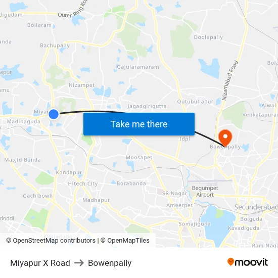 Miyapur X Road to Bowenpally map