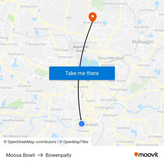 Moosa Bowli to Bowenpally map