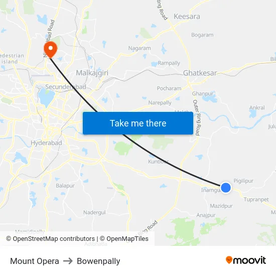 Mount Opera to Bowenpally map