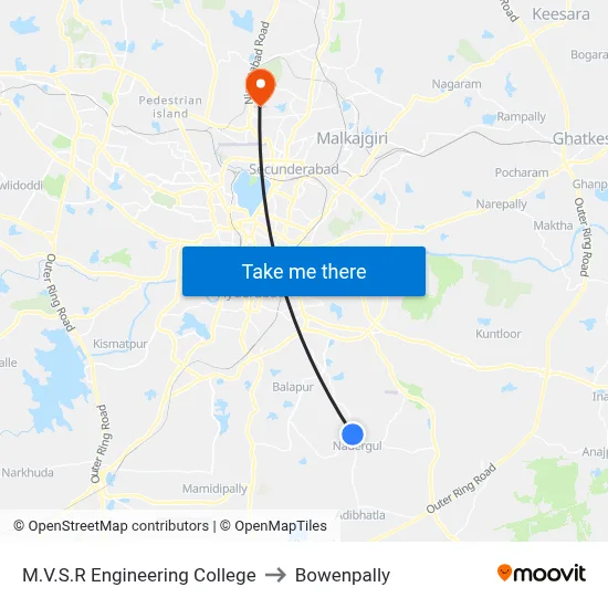M.V.S.R Engineering College to Bowenpally map