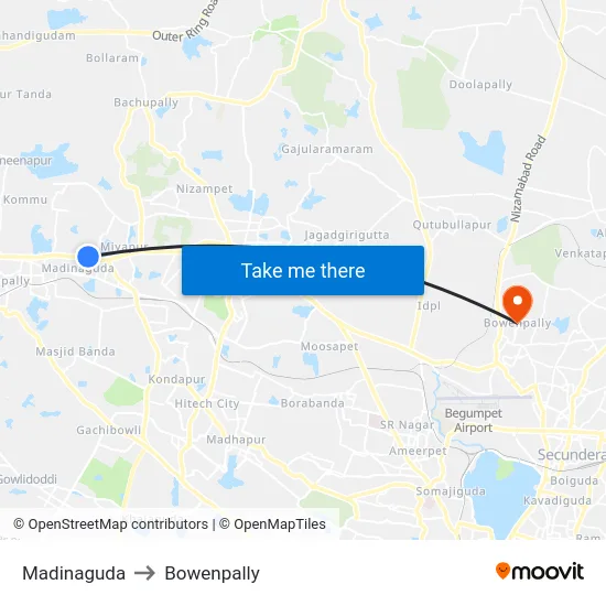 Madinaguda to Bowenpally map