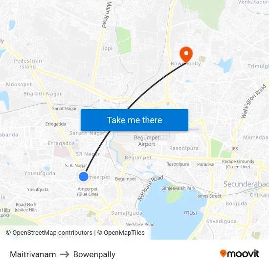 Maitrivanam to Bowenpally map