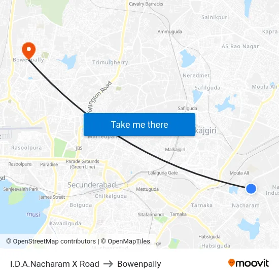 I.D.A.Nacharam X Road to Bowenpally map