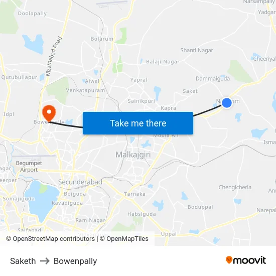 Saketh to Bowenpally map