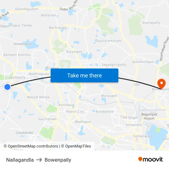Nallagandla to Bowenpally map