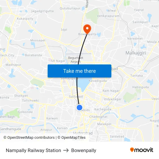 Nampally Railway Station to Bowenpally map